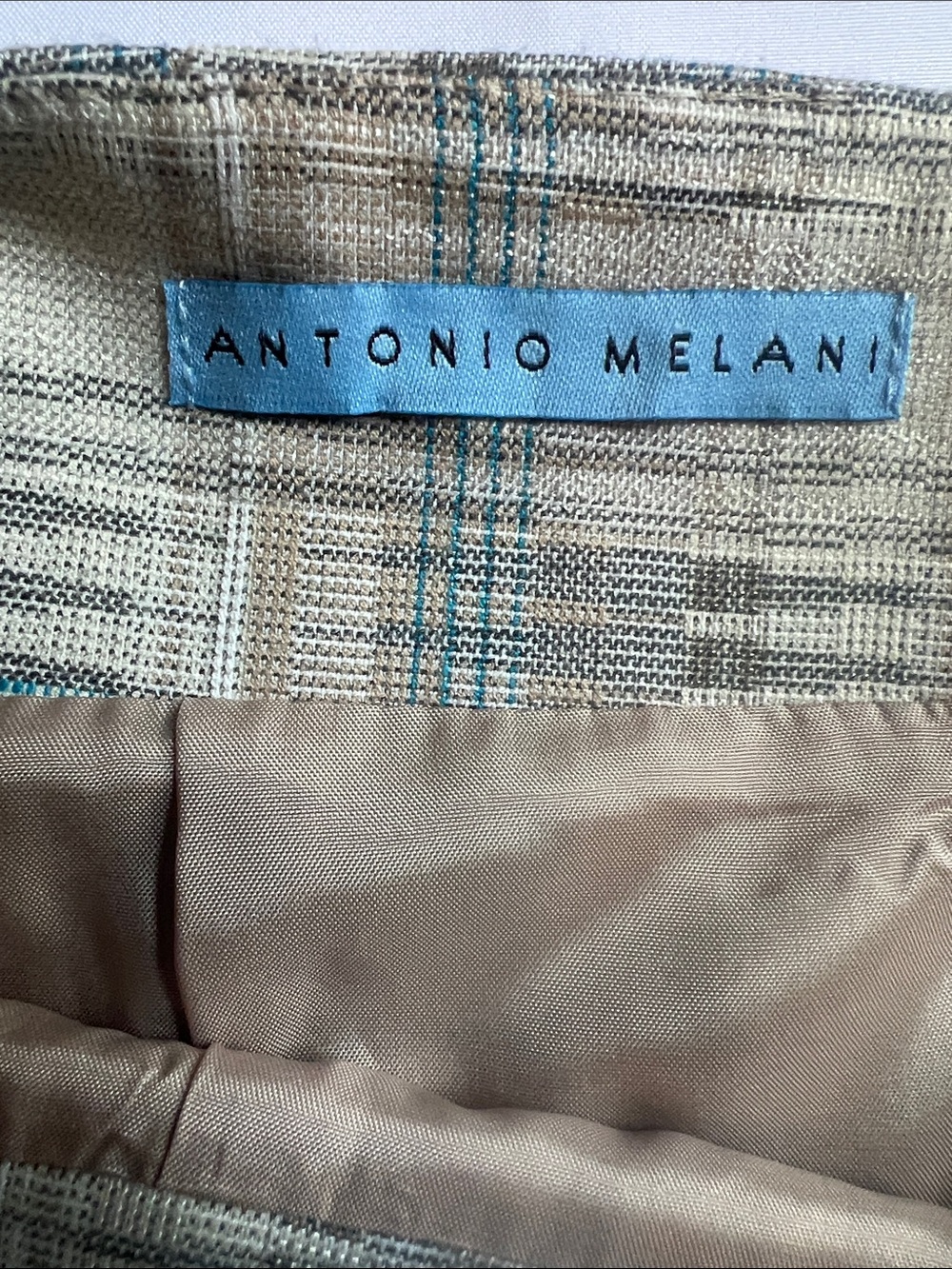 Antonio Melani Sz 6 Beige/Blue Pencil Skirt Career Work Business Academia Preppy - Picture 5 of 9